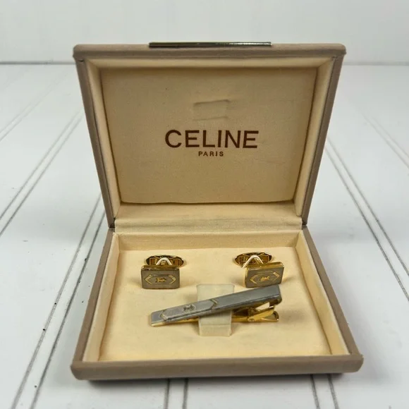 Celine Elegant Gold and Silver Cufflinks and Tie Clip - Picture 2 of 6